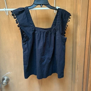 Top negro sin mangas para mujer J.Crew con ribete de pompones talla 4 - Imagen 1 de 4