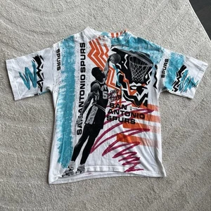 Vintage David Robinson San Antonio Spurs Magic Johnson T-shirt Size S/M AOP 90s - Picture 1 of 8