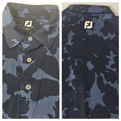 FootJoy FJ Performance Golf Polo Shirt Floral Blue/Black Stretch XL - Image 1 of 4