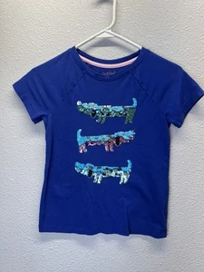 Camiseta Cat & Jack Azul Lentejuelas Dachshund Perro Gráfico Niños Talla M 7/8 - Imagen 1 de 4