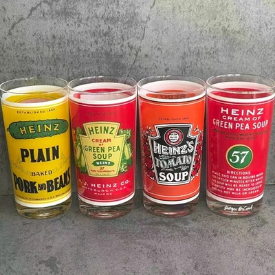 Juego de 4 vasos de cóctel vintage HEINZ Georges Briard arte pop sopa cerdo y frijoles Foto 1 de 4