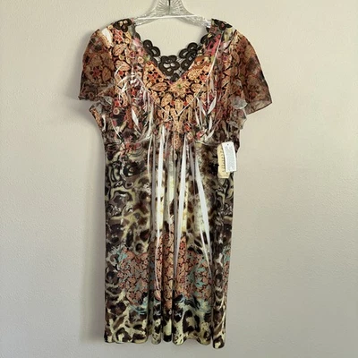 Vestido de cintura One World Empire enfeitado tamanho 1X fada caprichoso elástico sedoso novo com etiquetas - Imagem 1 de 4