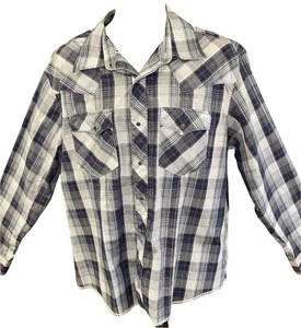 Wrangler Western Plaid L/S Blue Plaid Contrasting Stitching Shirt Men's X-Large - Picture 1 of 7