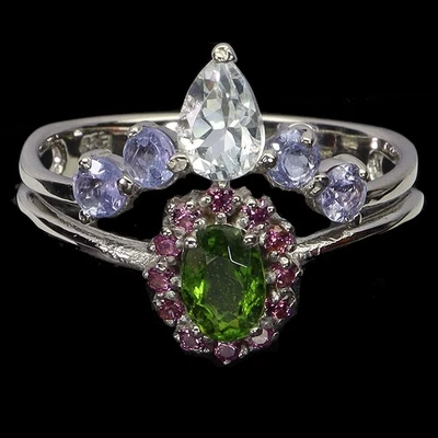 Anillo de plata de ley 925 ovalado cromo diopsido 6x4 mm tanzanita piedras preciosas joyería 8 Foto 1 de 4