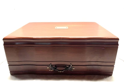 Reed & Barton Wood Flatware Storage Chest Case w Drawer Eureka 17” X11.5” X6.75" - Image 1 of 4