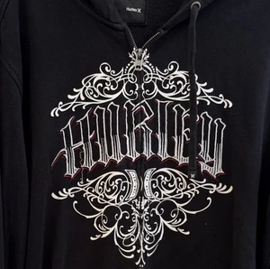Hurley Y2K Embroidered Hoodie Black Full Zip Skater Tattoo Grunge Size L - Picture 1 of 6