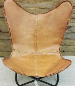 Camel Color Handmade Leather Butterfly Chair Sleeper Seat Folding Relax Armchair - Picture 1 of 13