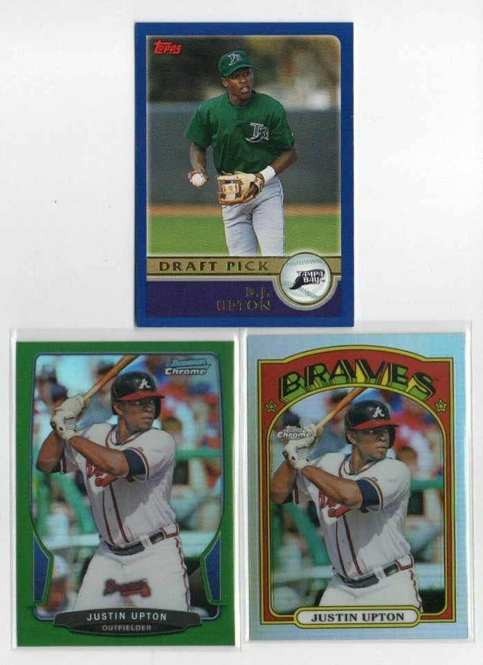 BJ JUSTIN UPTON ATLANTA BRAVES 2013 CHROME BOWMAN GREEN REFRACTOR 3X ROOKIE LOT - Image 1 of 1