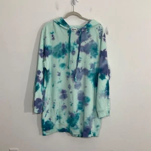 Victorias Secret PINK Womens Hoodie L Green Tie Dye Hooded Oversized Dress New - Picture 1 of 16