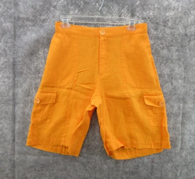 Pantalones Cortos de Lino Diseño FLAX P Naranja Carga Cierre Botón Cintura Elástica Con Bolsillo Foto 1 de 4