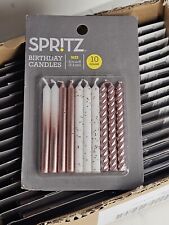 NEW Lot of 8 Spritz Birthday 10 Count White & Bronze Candles- 80 Total