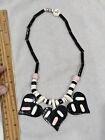 Parrot Pearls Signed Pastel Pink Cream And Black Ceramic Hearts Necklace Vintage