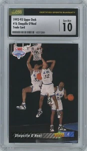 💎 1992-93 Upper Deck #1b Shaquille O'Neal RC Trade Card 💎 CSG 10 Gem Mint 💎 - Picture 1 of 2