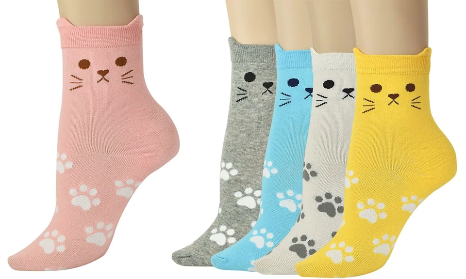 Vinsani® Cat Dog Owl Pet Animal Cute Print Socks 5 Pairs Pack - OneSize Fits all