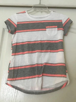 Arizona Jean Company Girls Size L 14 - T-Shirt White, Gray & Pink Stripes - Image 1 of 4
