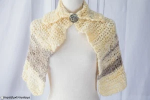 Ivory Crochet Cape Small Handspun Shrug Costume Victorian Theater Historical - Picture 1 of 3