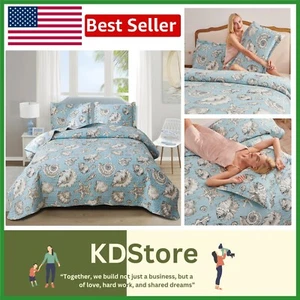 Lightweight Vintage Ocean Quilt Set Twin Size: Seashell & Starfish Bedding - Picture 1 of 9