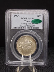 US 1937-S TEXAS COMMEMORATIVE SILVER HALF DOLLAR SLABBED PCGS&CAC MS 66 - Picture 1 of 2