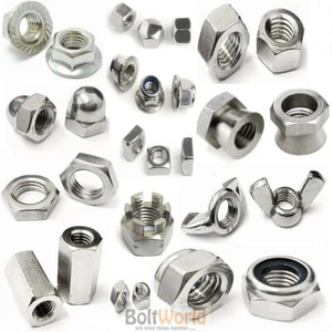 A2 STAINLESS STEEL FULL, WING, DOME, FLANGE NYLOC, SHEAR NUTS STUD HEX CONNECTOR - Picture 1 of 11
