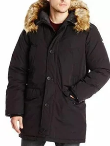 Vince Camuto Men's Down Snorkel Winter Coat Blk Size L Faux Fur Hood Trim NWT ND - Picture 1 of 12