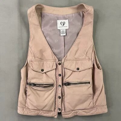 Charlotte Ronson Women Pink Gorpcore Safari Utility Leather Cargo Vest-2/XS-0628 - Image 1 of 4