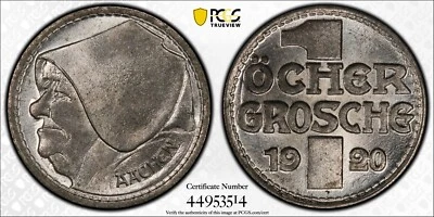 1920 Aachen Germany Groschen PCGS MS66 Top Pop 1/0 Finer Iron Notgeld       2281 - Image 1 of 4
