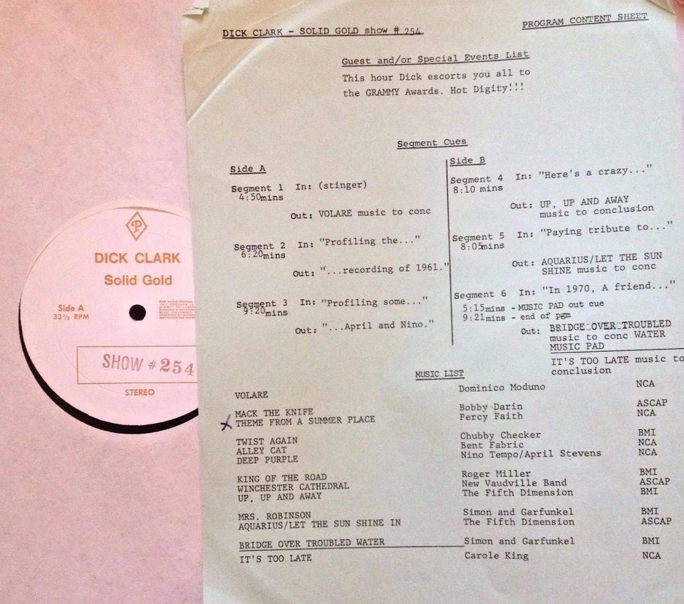 Radio Show: DICK CLARK GOLD 254 GRAMMYS! BOBBY DARIN, 5TH DIMENSION, CAROLE KING - Image 1 of 1