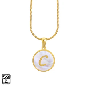 Women's Stainless Steel Gold C Initial Letter Medallion 16" Chain Necklace - Picture 1 of 3