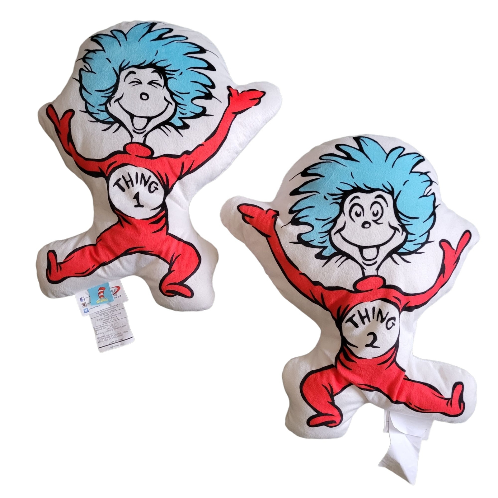 Dr. Seuss Double Sided Character Pillows Thing 1 Thing 2 Stuffed Animals  Plush | eBay