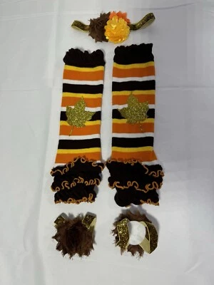 Conjunto Leggings Outono Bebê Menina Aquecedores de Perna Tiara e Sandálias Descalças Tamanho 0-12 Mos - Imagem 1 de 4