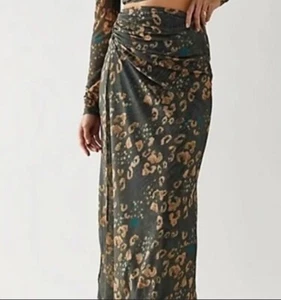 Free People Supernova Dark Wrap Maxi Skirt Only LARGE NWT Green Blue Gold - Picture 1 of 7