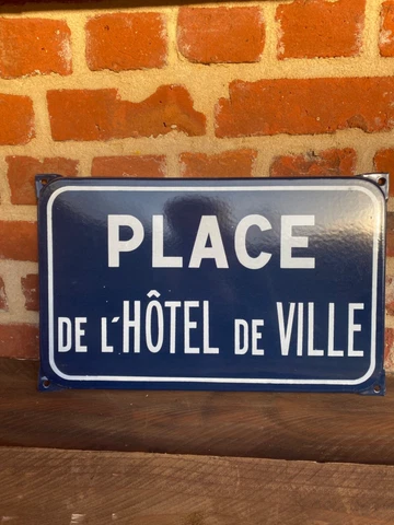 old french enamel steel street sign road Place Hôtel de Ville France Cover