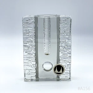 Vase Bloc Vintage Walther Design En Verre Avec Autocollant Original Années 70 - Bild 1 von 12