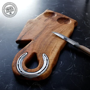 XL Olive Wood Cutting Board Rustic Horseshoe Serving Tray Chopping Board BBQ - Picture 1 of 12