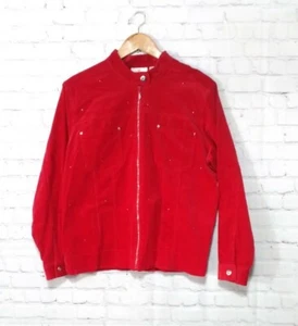 THE QUAKER FACTORY Embellished Corduroy Zip Women Jacket Blazer Red Sz Medium - Picture 1 of 5