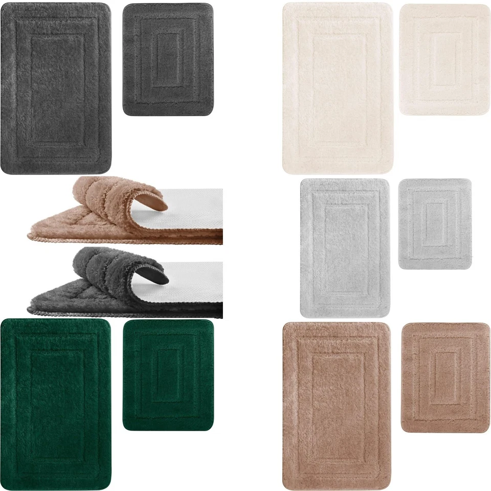 2 Tlg Badematte Badteppich Badvorleger Rutschfeste Grau Grün Graphit Beige Braun - Bild 1 von 1