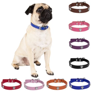 Adjustable Buckle Leather Lovely Alloy Paw Studded Pet Puppy Dog Collar S M L XL - Picture 1 of 60