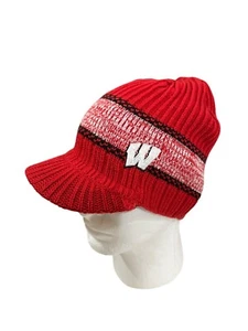 Wisconsin Badgers Billed Sweater Visor Winter Knit Beanie Hat NWT - Picture 1 of 3