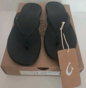 NWT Women's OluKai HO'OPIO Onyx Black Flip Flop Beach Sandals 20294 Size 8 - Picture 1 of 10