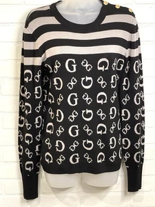 Maglione pullover classico manica lunga lettera logo Guess nero/bianco | donna large - Foto 1 di 8