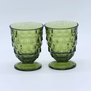 Set di 2 bicchieri da succo vintage Indiana GLASS FOOTD Colonia Whitehall verde - Foto 1 di 5