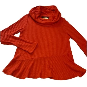 Suéter MAEVE By Anthropologie Hacci con Volantes Cuello Capucha Naranja Talla M - Imagen 1 de 7