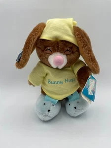 New Applause vintage 1987 10" plush Yellow Shirt Bunny Hugs Slippers & Night Cap - Picture 1 of 14