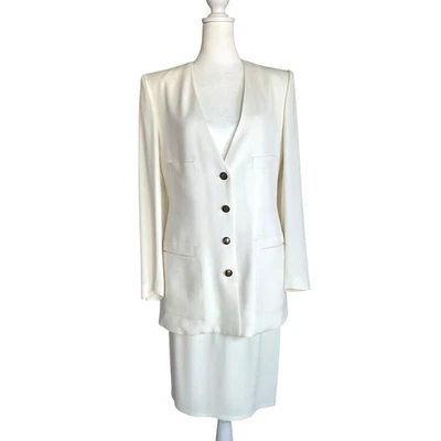 Sonia Rykiel France Suit Size 36 FR US Small Cream Crepe 2 Piece Blazer Skirt - Image 1 of 4