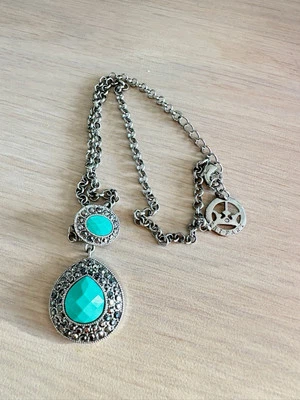 Vintage Blue TRIFARI Link Turquoise Color Necklace 17 Inch  Silvertone - Image 1 of 4