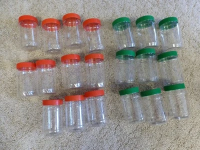 :) 20 Empty Storage Plastic Peanut Butter Jars with screw on covers...15 oz used - Image 1 of 3