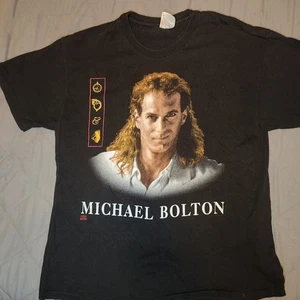 Vintage 1992 Michael Bolton Big Face Tour T-Shirt Black Single Stitch XL Faded - Bild 1 von 6