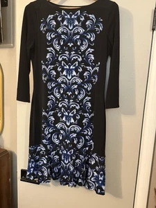 White House Black Market Womens Black Blue Floral Paisley Shift Dress Size M - Picture 1 of 8