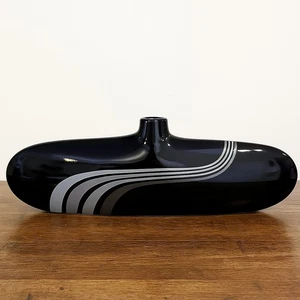 Glänzende schwarze 80er Hollywood Regency Art Deco Vase grau ombre EINZIGARTIGE Form RAR - Bild 1 von 8