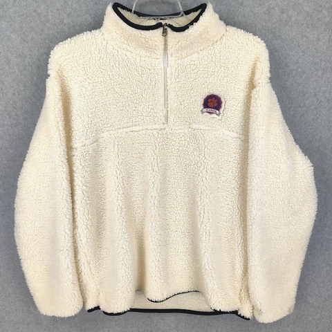 Russell Womens Size 2XL Clemson Logo Cream Long Sleeve Quarter Zip Sherpa Jacket Cover